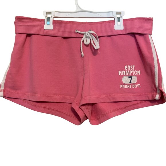 VTG Abercrombie Fitch Women's Gym Booty Shorts Pink White Trim Turn Sz Large - Picture 6 of 16